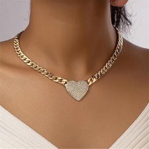 Cuban Chain Heart Necklace | 18k gold plated Crystal Heart Pendant new